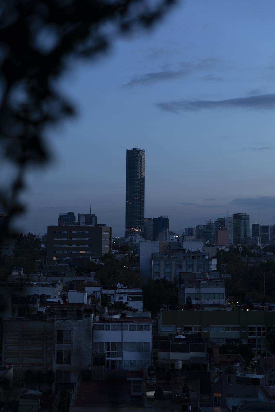 The city exhales in blue.
Windows flicker awake one by one.
A lone tower cuts the pale sky.
Night loosens its grip.
CDMX, before the noise.
